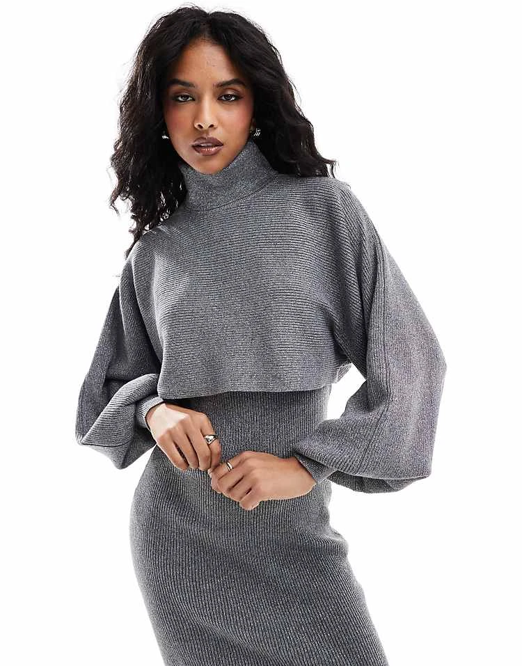 Pieces Knitted Midi Dress And Roll Neck Jumper Co-ord In Silver Glitter - Image 2