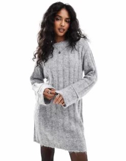 Pieces Knitted Mini Dress With Wide Sleeves In Medium Grey Melange For Women