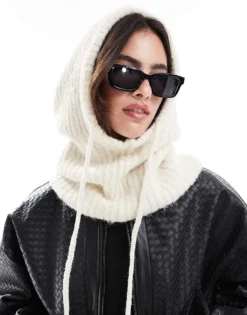Pieces Oversized Balaclava Snood In Cream Melange For Women