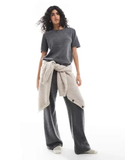 Pieces Mix & Match Cozy Knitted Set In Dark Grey Melange