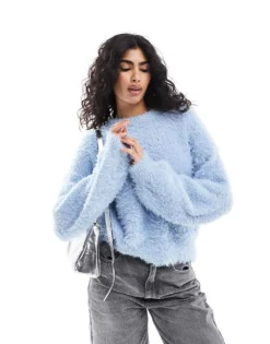 Pieces Fluffy Jumper In Blue For Women Soft Chambray