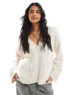 Pieces Teddy Longline Cardigan In Cream For Women Birch