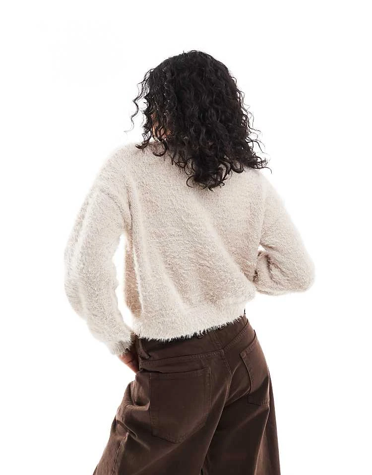 Pieces Fluffy Jumper In Beige For Women Silver Gray - Image 4