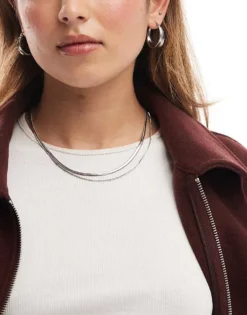 Pieces Two Chain Necklace In Silver For Women