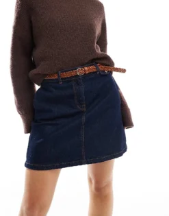 Pieces Plaited Faux Leather Belt In Cognac For Women