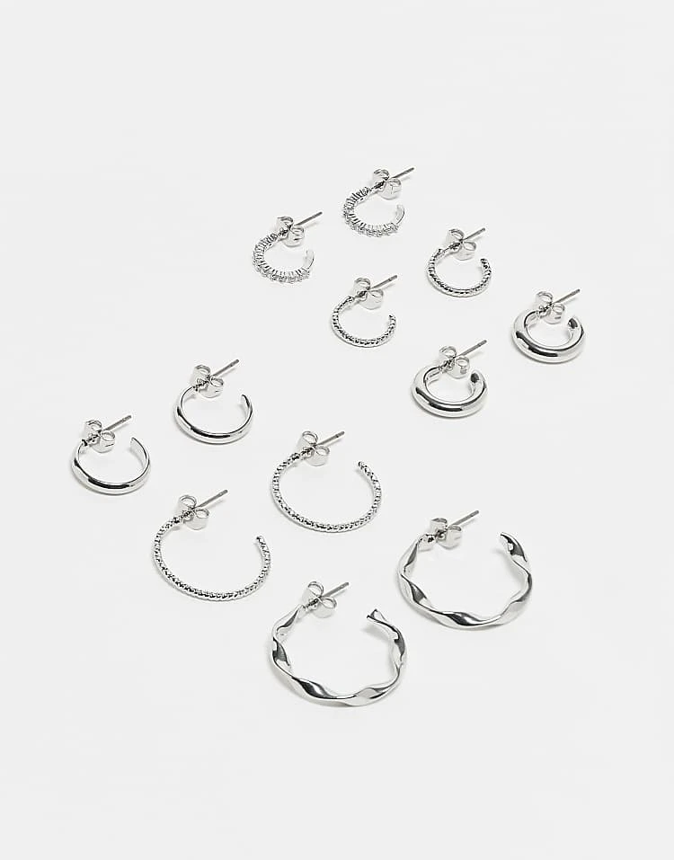 Pieces Multi Design Hoop Earring 6-pack In Silver For Women