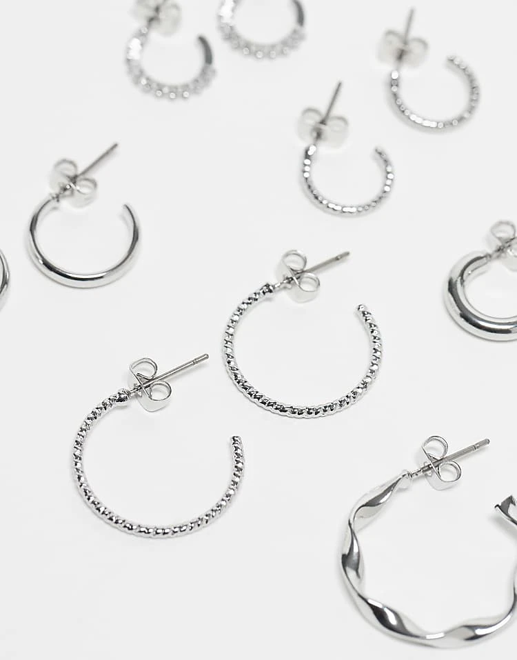 Pieces Multi Design Hoop Earring 6-pack In Silver For Women - Image 2