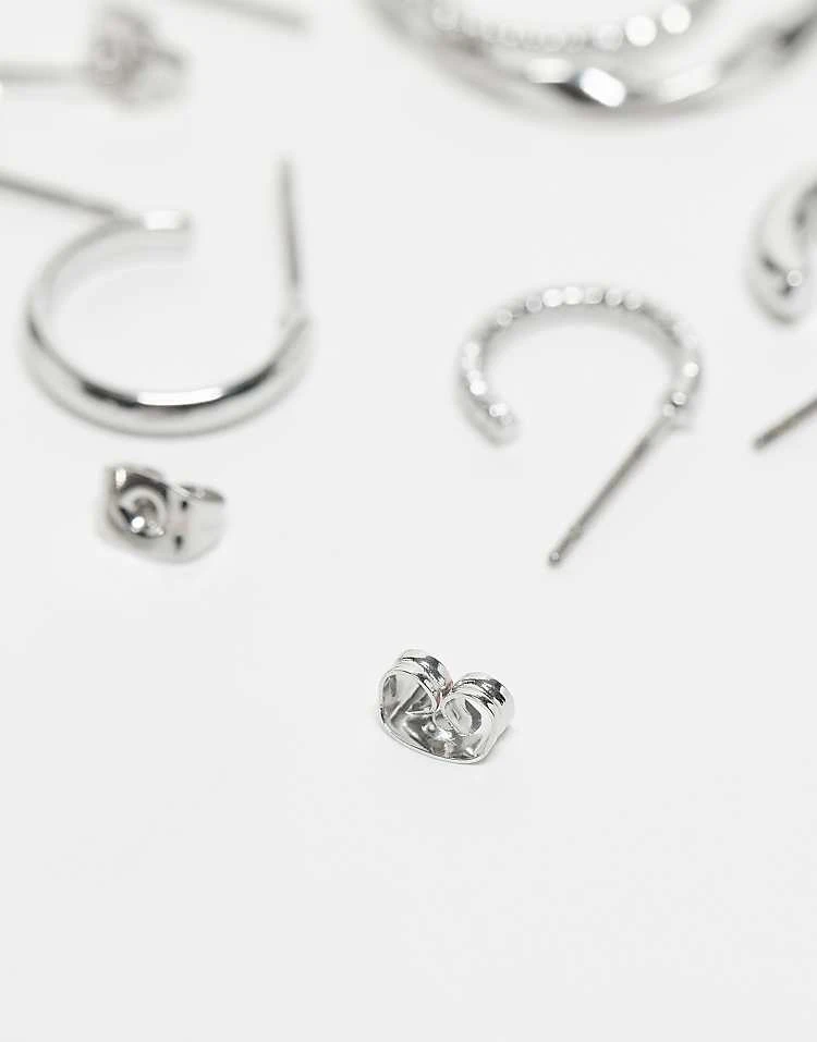 Pieces Multi Design Hoop Earring 6-pack In Silver For Women - Image 3