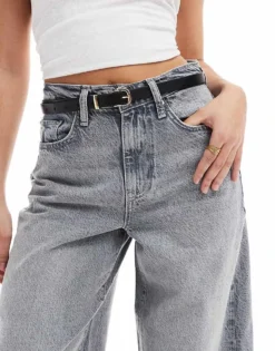 Pieces Skinny Faux Leather Belt In Black For Women