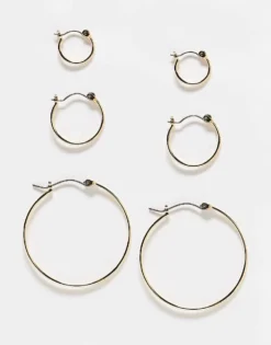 Pieces Multi-size Hoop Earring 3-pack In Gold For Women Silver