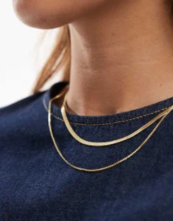 Pieces Two Chain Necklace In Gold For Women