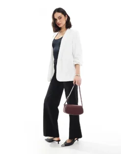 Pieces Ruched Sleeve Blazer In White For Women