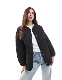 Pieces Quilted Lightweight Jacket In Black For Women