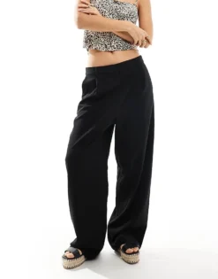 Pieces Baggy Tailored Dad Trousers In Black For Women