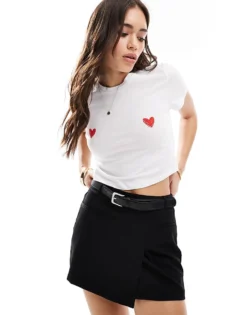 Pieces Heart Motif Baby Tee In White For Women