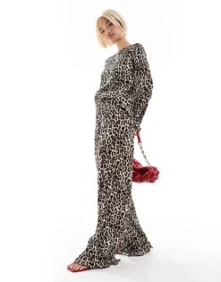 Pieces Plisse Top And Trouser Co-ord In Leopard Print