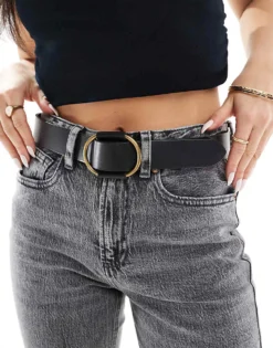 Pieces Leather Belt With Round Buckle In Black For Women