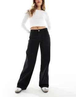 Pieces Selma Wide Leg Jean In Black For Women