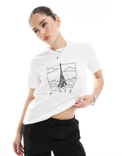 Pieces T-shirt With Paris Print In White For Women
