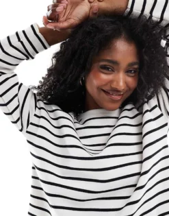 Pieces Sweatshirt And High Waisted Jogger Set In Black And White Stripe