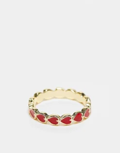 Pieces Valentines Heart Detail Ring In Red And Gold For Women
