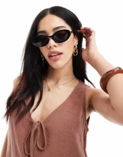 Pieces Oval Framed Sunglasses With Black Tint Lense In Black For Women