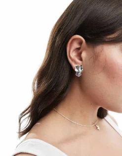 Pieces Molten Effect Earrings In Silver For Women