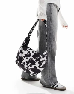 Pieces XL Bumbag In Black And White Cow Print For Women