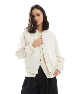 Pieces Lined Bomber Jacket In Whisper White For Women