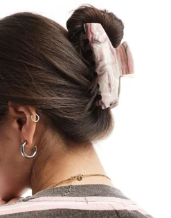 Pieces Large Hair Claw In Pink And Brown Marble Effect For Women Pink-a-boo