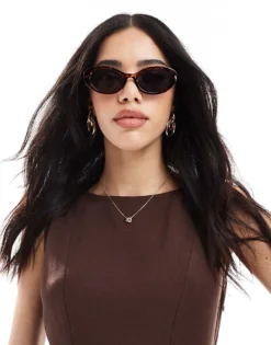 Pieces Oval Framed Sunglasses With Black Tint Lense In Tortoiseshell For Women Brown Stone