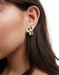 Pieces 18k Plated Molten Effect Earrings In Gold For Women