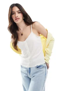 Pieces Lettuce Hem Cami In White For Women Cloud Dancer