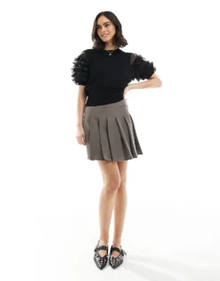 Pieces Pleated Mini Skirt In Mocha Brown For Women Morel