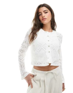 Pieces Diamond Pattern Knitted Cardigan In Cloud White For Women Cloud Dancer