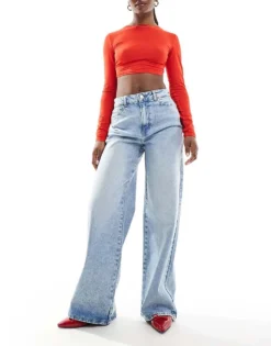 Pieces Selma Wide Leg Jean In Light Blue Denim For Women