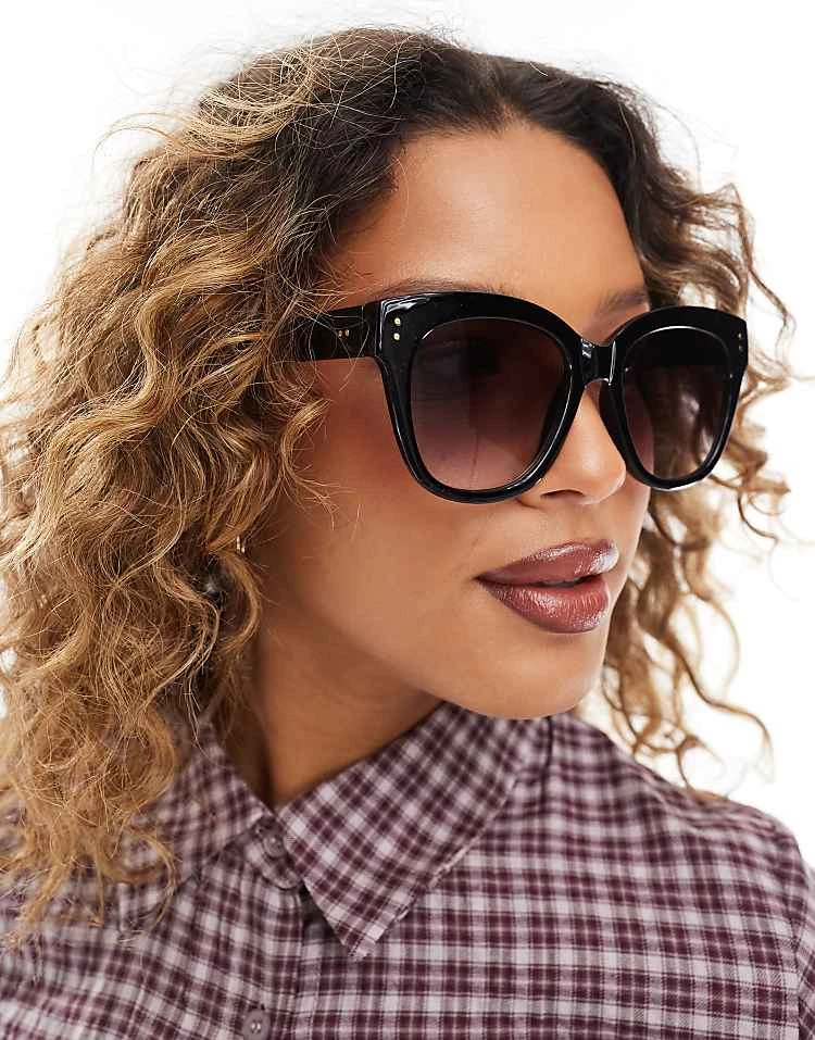 Pieces Round Frame Sunglasses With Ombre Lense In Black For Women