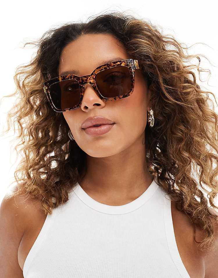 Pieces Rectangle Sunglasses In Brown Tortoise Shell For Women Brown Turtle - Image 4