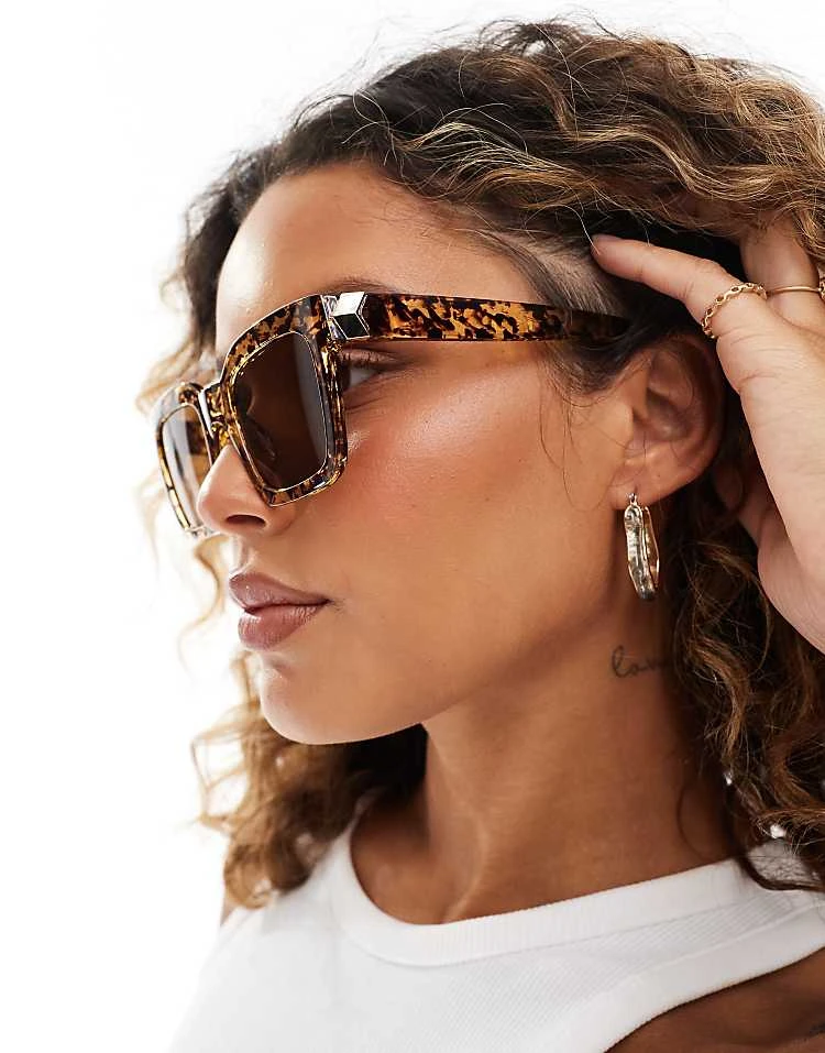 Pieces Rectangle Sunglasses In Brown Tortoise Shell For Women Brown Turtle - Image 3