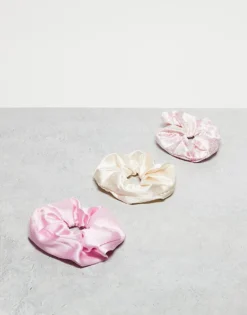 Pieces 3 Pack Satin Srunchies In Pink And Cream For Women Pink-a-boo