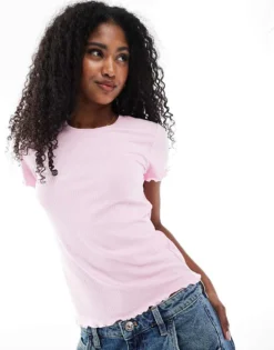 Pieces Lettuce Edge T-shirt In Roseate Pink For Women Roseate Spoonbill