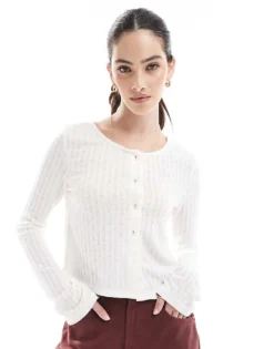 Pieces Pointelle Cardigan In Cloud White For Women Cloud Dancer