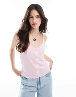 Pieces Lettuce Hem Cami In Rose Pink For Women Roseate Spoonbill