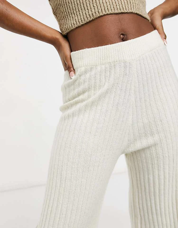 Pieces Ribbed Knit Trouser In Cream For Women - Image 3
